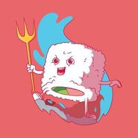 koning sushi karakter vector illustratie. voedsel, concept, grappig ontwerp concept.