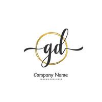 gd eerste handschrift en handtekening logo ontwerp met cirkel. mooi ontwerp handgeschreven logo voor mode, team, bruiloft, luxe logo. vector