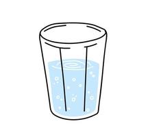 glas van water. verfrissend drankje. tekening schets tekenfilm. modieus modern illustratie. blauw vloeistof kop vector