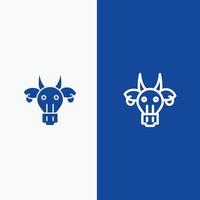 versiering dieren stier Indisch schedel lijn en glyph solide icoon blauw banier lijn en glyph solide icoon vector