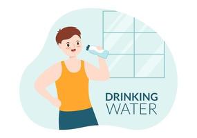 mensen drinken water van plastic flessen en bril met zuiver schoon vers concept in vlak tekenfilm hand- getrokken Sjablonen illustratie vector
