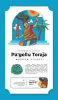 hand- getrokken beroemd dans cultuur pagellu dans museum ticket vector van toraja regentschap