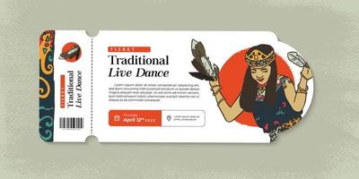 Indonesisch traditioneel dans ticket borneonees gong dans hand- getrokken illustratie vector