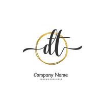 dt eerste handschrift en handtekening logo ontwerp met cirkel. mooi ontwerp handgeschreven logo voor mode, team, bruiloft, luxe logo. vector