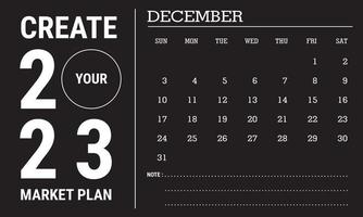 vector illustratie van 2023 kalender jaar. december 2023 kalender sjabloon. zwart en wit kalender ontwerp. eps10 vector