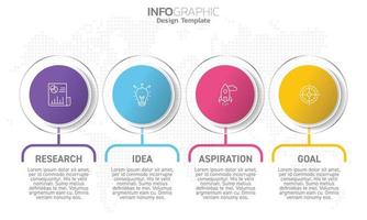 bedrijf infographic 4 stappen naar succes met Onderzoek idee inspiratie en doel. vector