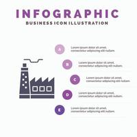 gebouw fabriek bouw industrie solide icoon infographics 5 stappen presentatie achtergrond vector