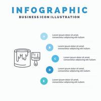 borstel emmer verf schilderij lijn icoon met 5 stappen presentatie infographics achtergrond vector