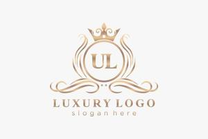 eerste ul brief Koninklijk luxe logo sjabloon in vector kunst voor restaurant, royalty, boetiek, cafe, hotel, heraldisch, sieraden, mode en andere vector illustratie.