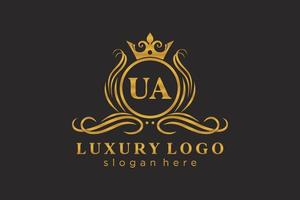 eerste ua brief Koninklijk luxe logo sjabloon in vector kunst voor restaurant, royalty, boetiek, cafe, hotel, heraldisch, sieraden, mode en andere vector illustratie.