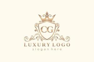 eerste cg brief Koninklijk luxe logo sjabloon in vector kunst voor restaurant, royalty, boetiek, cafe, hotel, heraldisch, sieraden, mode en andere vector illustratie.