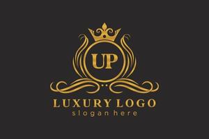 eerste omhoog brief Koninklijk luxe logo sjabloon in vector kunst voor restaurant, royalty, boetiek, cafe, hotel, heraldisch, sieraden, mode en andere vector illustratie.