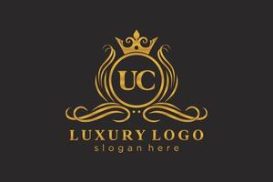 eerste uc brief Koninklijk luxe logo sjabloon in vector kunst voor restaurant, royalty, boetiek, cafe, hotel, heraldisch, sieraden, mode en andere vector illustratie.