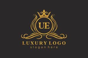 eerste ue brief Koninklijk luxe logo sjabloon in vector kunst voor restaurant, royalty, boetiek, cafe, hotel, heraldisch, sieraden, mode en andere vector illustratie.