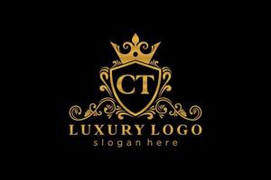 eerste ct brief Koninklijk luxe logo sjabloon in vector kunst voor restaurant, royalty, boetiek, cafe, hotel, heraldisch, sieraden, mode en andere vector illustratie.