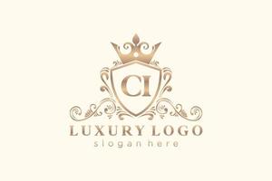 eerste ci brief Koninklijk luxe logo sjabloon in vector kunst voor restaurant, royalty, boetiek, cafe, hotel, heraldisch, sieraden, mode en andere vector illustratie.