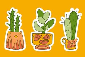 schattig cactus vetplanten potten stickers. grappig helder kinderen ontwerp. kleur tekening hand- getrokken huis planten. zentangle gevormde bloempotten. perfect voor kaarten kinderkamer decor afdrukken textiel. vector illustratie.