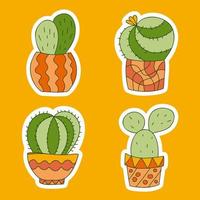 schattig cactus in potten stickers. grappig helder kinderen ontwerp. kleur tekening hand- getrokken huis planten. zentangle gevormde bloempotten. perfect voor kaarten kinderkamer decor afdrukken textiel. vector illustratie.