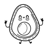 grappig schattig gelukkig avocado karakters. vector kawaii lijn tekenfilm stijl illustratie. schattig avocado mascotte karakter verzameling, schets tekenfilm illustratie voor kleur boek