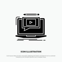 laptop speler scherm zelfstudie video solide glyph icoon vector