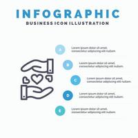 liefde sharing hart bruiloft lijn icoon met 5 stappen presentatie infographics achtergrond vector