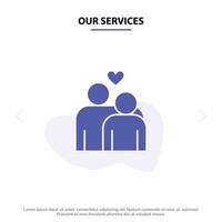 onze Diensten paar liefde huwelijk hart solide glyph icoon web kaart sjabloon vector