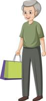 senior Mens Holding boodschappen doen zak vector