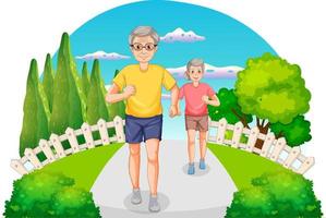 senior paar jogging Bij park vector