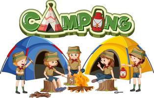 buitenshuis camping met verkenner kinderen vector