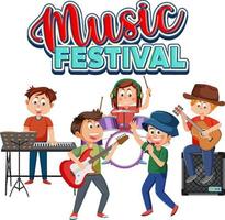 muziek- festival tekst met kinderen spelen musical instrument vector