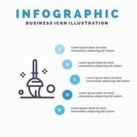 emmer schoonmaak dweilen lijn icoon met 5 stappen presentatie infographics achtergrond vector