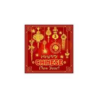 Chinese nieuw jaar vakantie kaart met gouden ornament vector