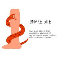 de slang bijt de been. medisch sjabloon met tekst over giftig schilferig reptielen. vector hand- getrokken illustratie