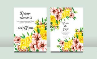 bruiloft uitnodiging kaart sjabloon reeks met mooi bloemen bladeren vector
