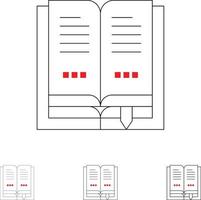 boek onderwijs Open stoutmoedig en dun zwart lijn icoon reeks vector