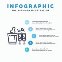 fles glas liefde bruiloft lijn icoon met 5 stappen presentatie infographics achtergrond vector