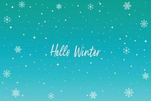 helder kleurrijk lucht achtergrond met wit sneeuwvlokken en Hallo winter belettering vector