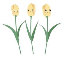 vector reeks van geïsoleerd geel tulpen. tulpen in kawaii stijl