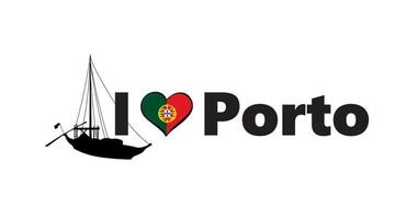 Portugal stad porto horizontaal spandoek. belettering ik liefde porto met nationaal Portugees vlag, boot en liefde hart. vector sjabloon voor uw ontwerp.