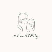 moeder en baby gestileerd vector symbool, moeder knuffelt haar kind logo sjabloon