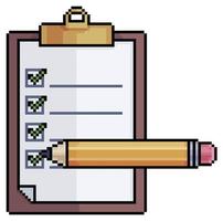 pixel kunst klembord met checklist en potlood vector icoon voor 8 bit spel Aan wit achtergrond