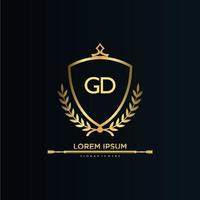 gd brief eerste met Koninklijk sjabloon.elegant met kroon logo vector, creatief belettering logo vector illustratie.