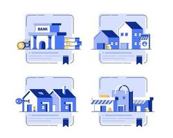 gebouw set,huis,bank,winkel,appartement,flat ontwerp icoon vector illustratie
