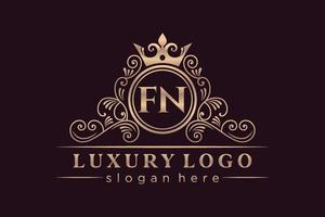 fn eerste brief goud kalligrafische vrouwelijk bloemen hand- getrokken heraldisch monogram antiek wijnoogst stijl luxe logo ontwerp premie vector