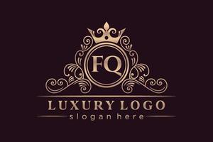 fq eerste brief goud kalligrafische vrouwelijk bloemen hand- getrokken heraldisch monogram antiek wijnoogst stijl luxe logo ontwerp premie vector