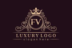 fv eerste brief goud kalligrafische vrouwelijk bloemen hand- getrokken heraldisch monogram antiek wijnoogst stijl luxe logo ontwerp premie vector