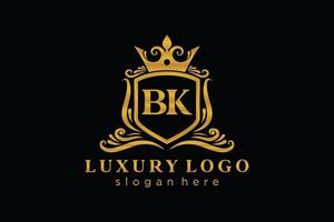 eerste bk brief Koninklijk luxe logo sjabloon in vector kunst voor restaurant, royalty, boetiek, cafe, hotel, heraldisch, sieraden, mode en andere vector illustratie.