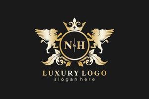 eerste nh brief leeuw Koninklijk luxe logo sjabloon in vector kunst voor restaurant, royalty, boetiek, cafe, hotel, heraldisch, sieraden, mode en andere vector illustratie.