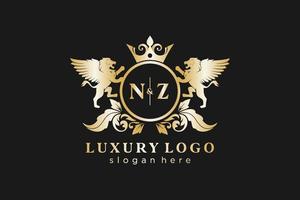 eerste nz brief leeuw Koninklijk luxe logo sjabloon in vector kunst voor restaurant, royalty, boetiek, cafe, hotel, heraldisch, sieraden, mode en andere vector illustratie.