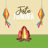 3d kampvuur met decoraties festa Junina poster vector illustratie